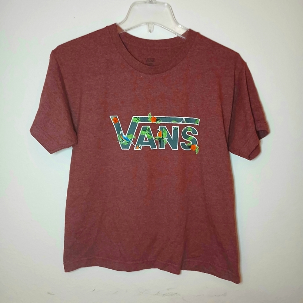 Vans Short Sleeve Tee Size L Burgundy Maroon With Parrot Graphic Logo
